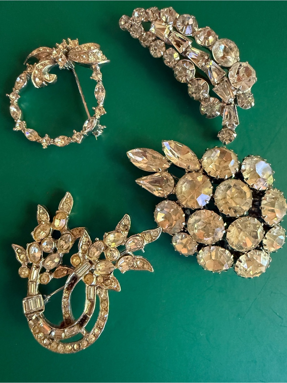 Vintage Rhinestone Brooches 4 brooches Crystal Clear Rhinestone brooches - Picture 1 of 11